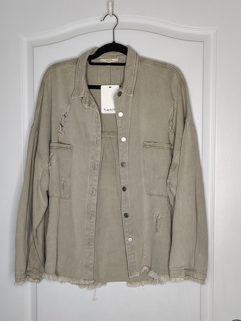Twenty Ten Olive Green Distressed Button-Front Jacket